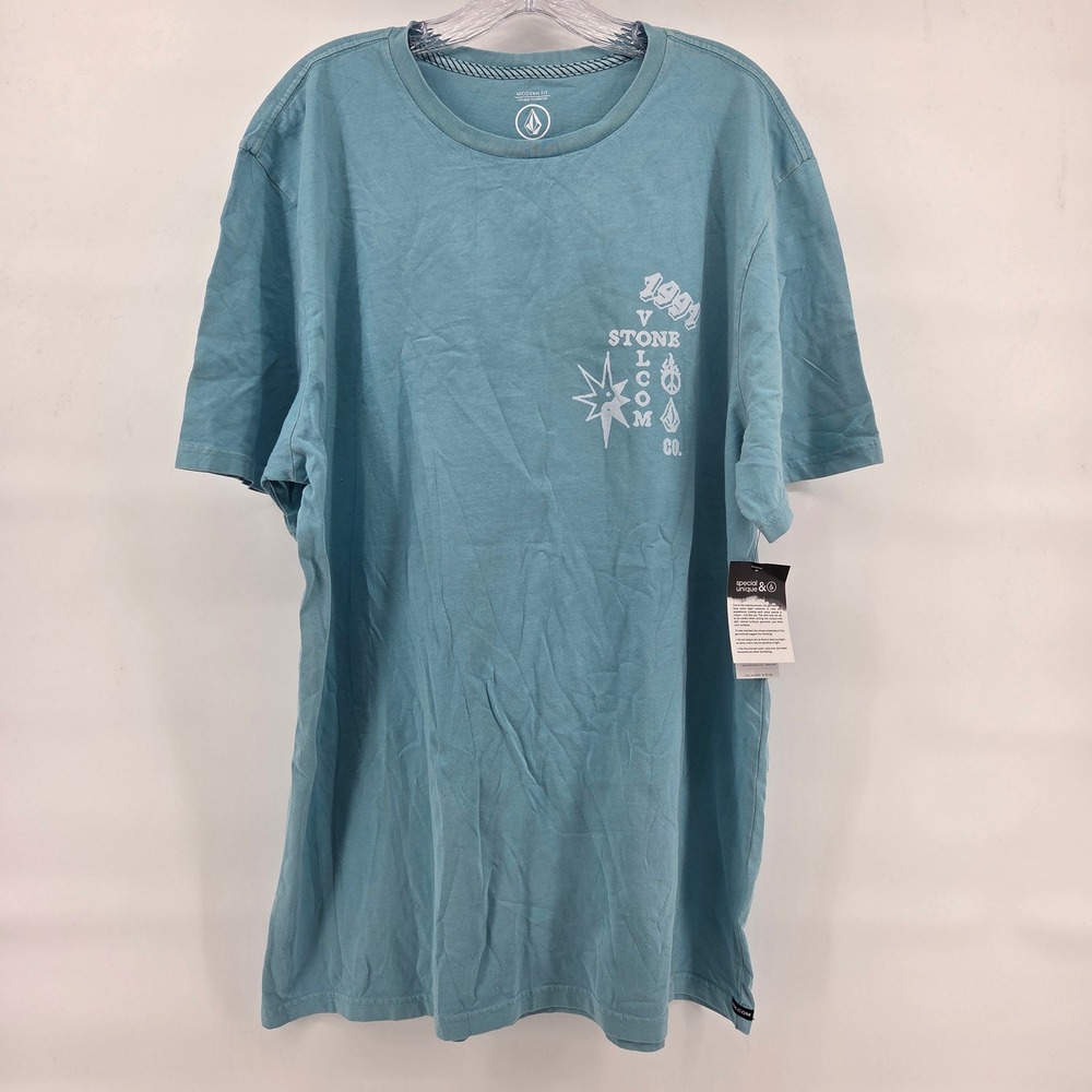 Volcom Mens XL T-Shirt Blue Cotton Modern Fit Graphic Tee‎ New